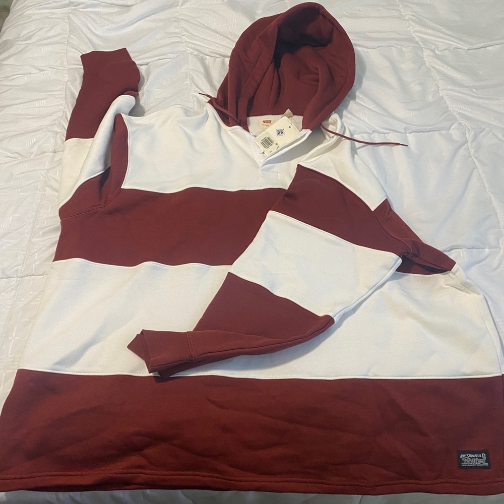 Levi Strauss Mens Rugby Hoodie Striped XXL Relaxed (Fits 3X) brand new with tags